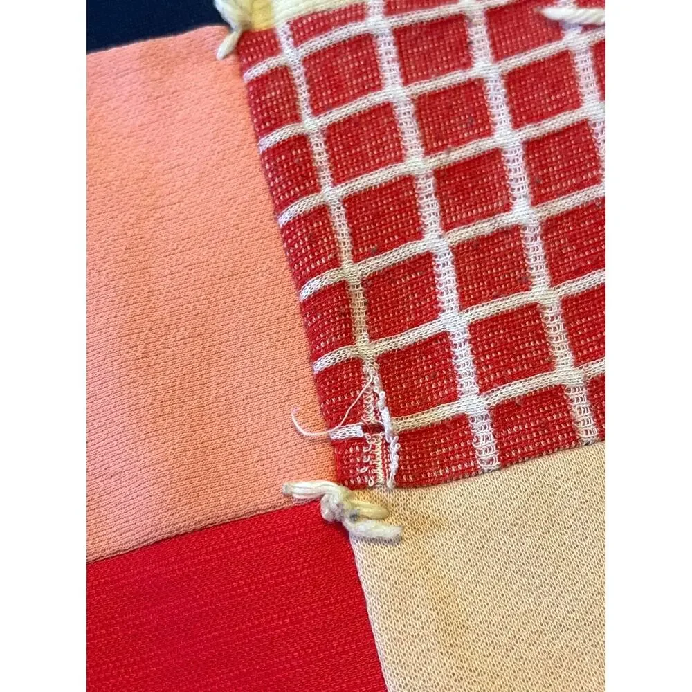 Vintage 1970s Handmade Patchwork Quilt reversible Polyester Boho Decor 80 x 70